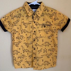 Craft Flow Little Boy Size 5 Yellow & Navy Origami Animal Button Down Shirt